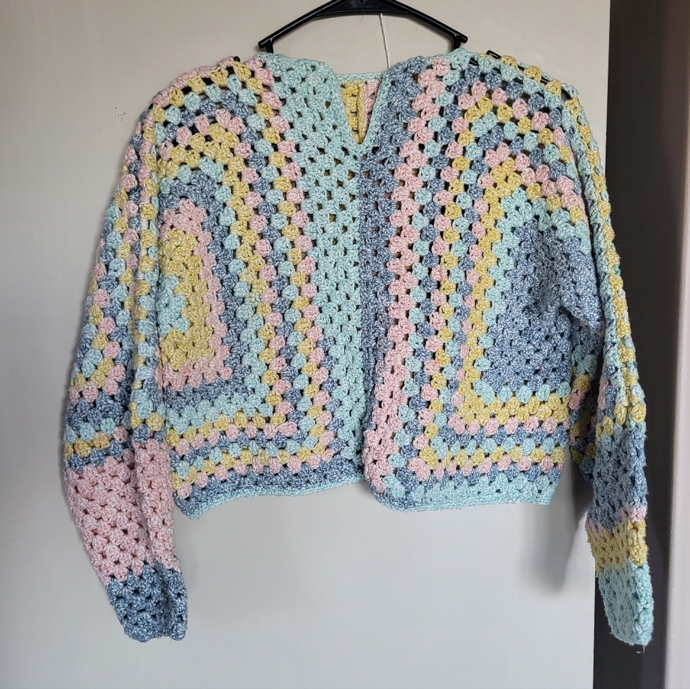 Handmade granny square pastel cropped sweater